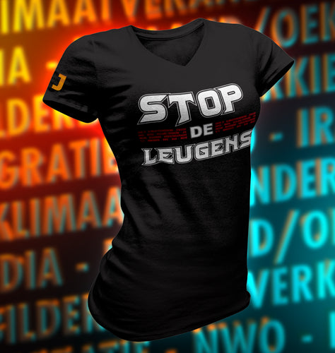 'Stop de leugens' - T-Shirt V-hals (DAMES)
